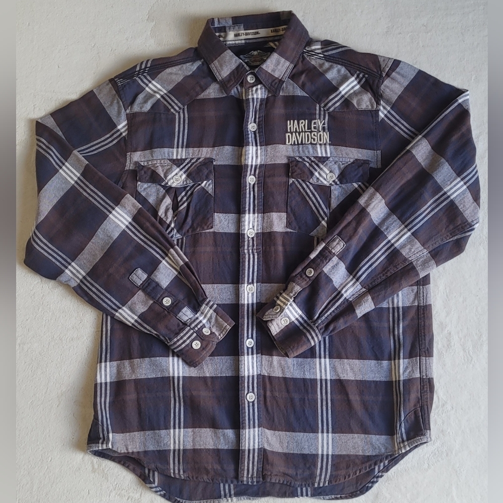 Harley-Davidson 3 Needles Stitch Plaid Embroidered Long Sleeve Shirt 96449-17VM